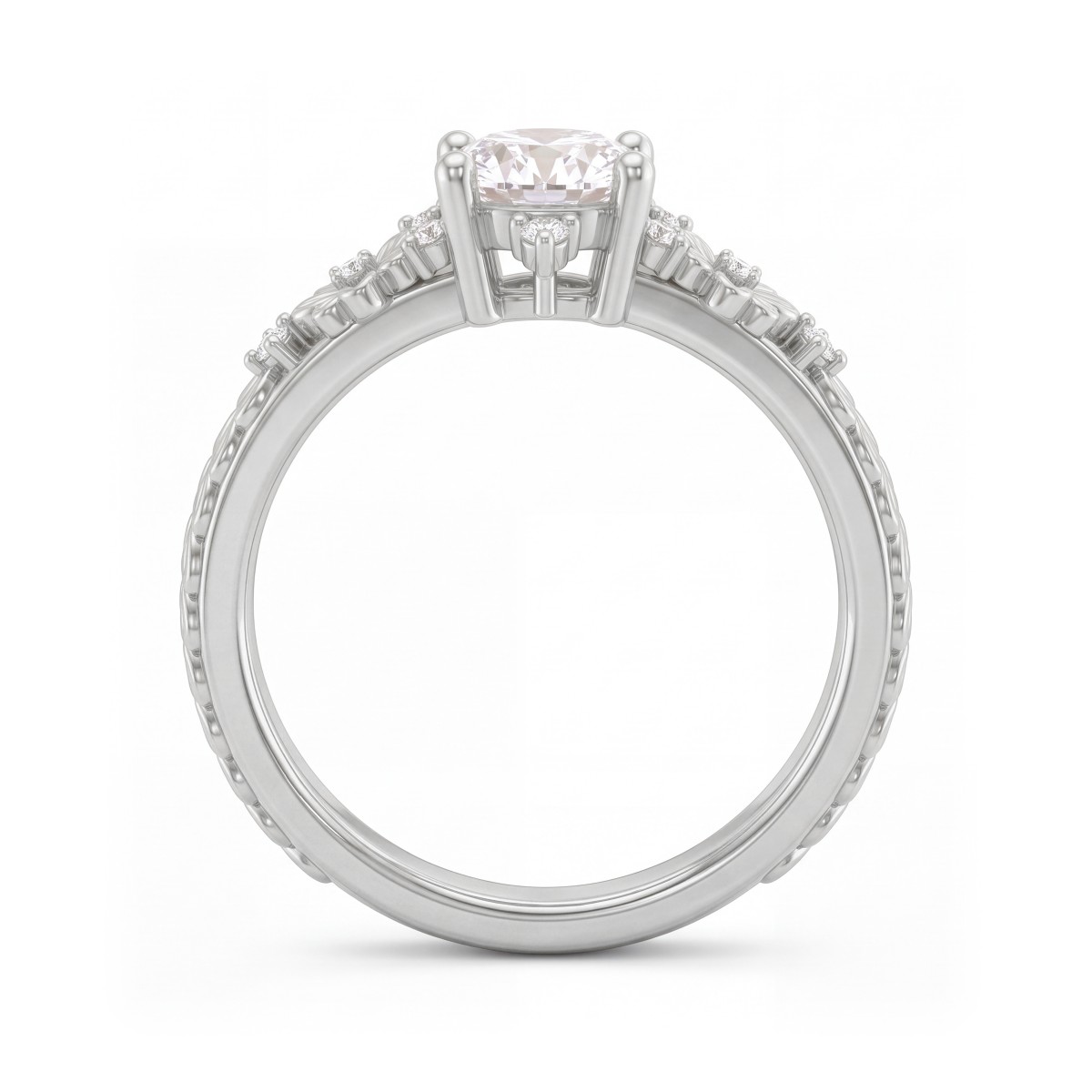 Primrose - Vintage Round Moissanite Ring with Floral Shoulders