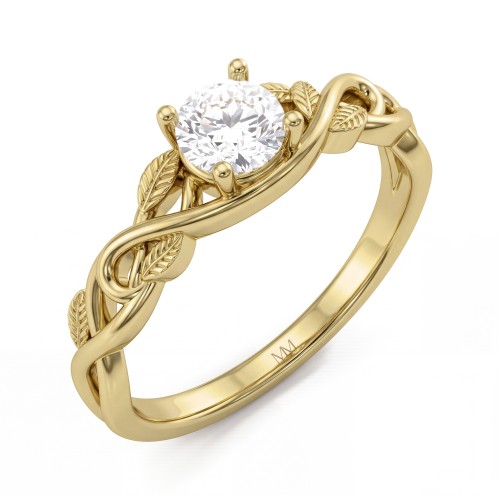 Ivy - Round Moissanite Engagement Ring with Leaf Vine Shoulders