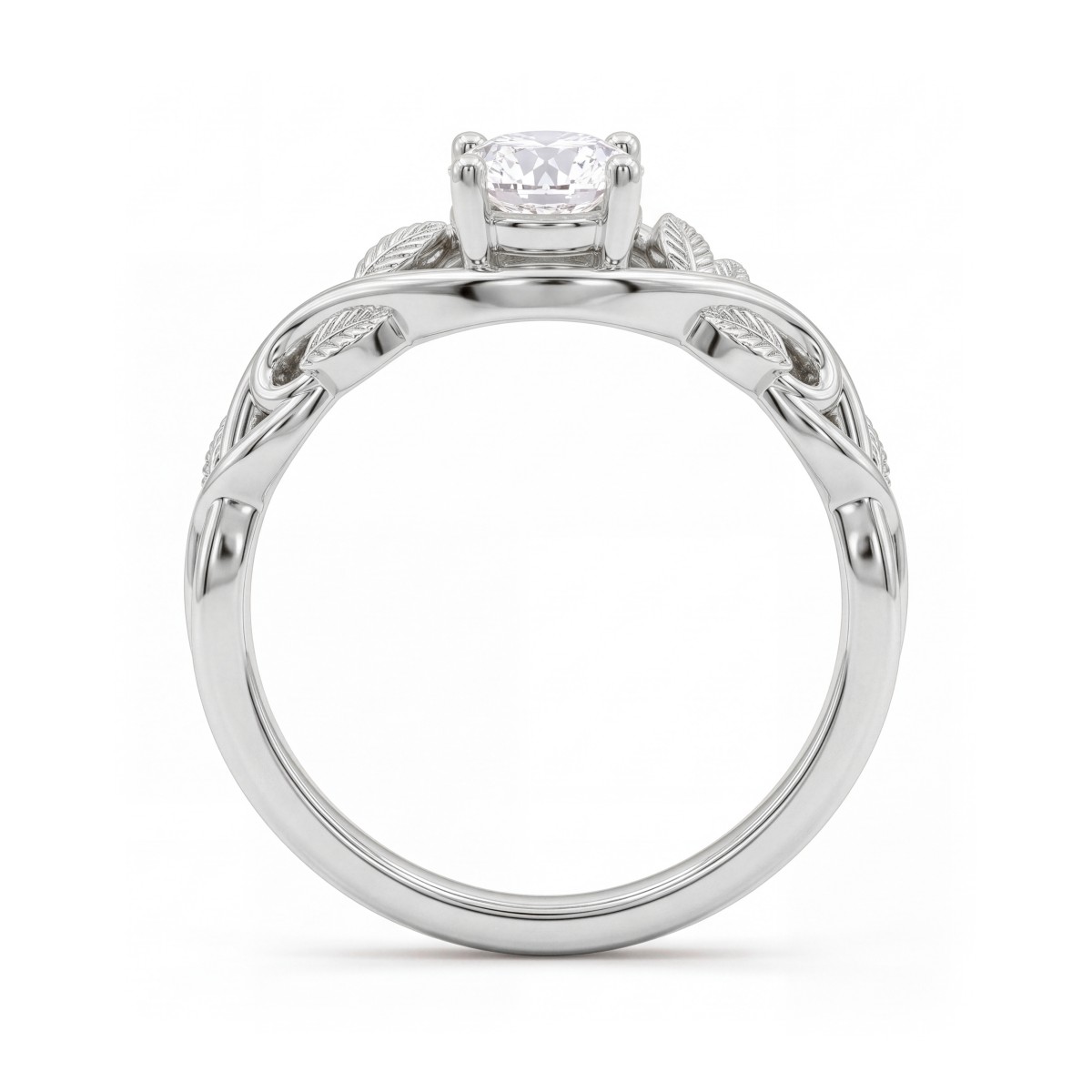 Ivy - Round Moissanite Engagement Ring with Leaf Vine Shoulders