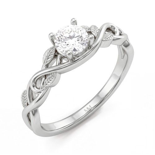 Ivy - Round Moissanite Engagement Ring with Leaf Vine Shoulders
