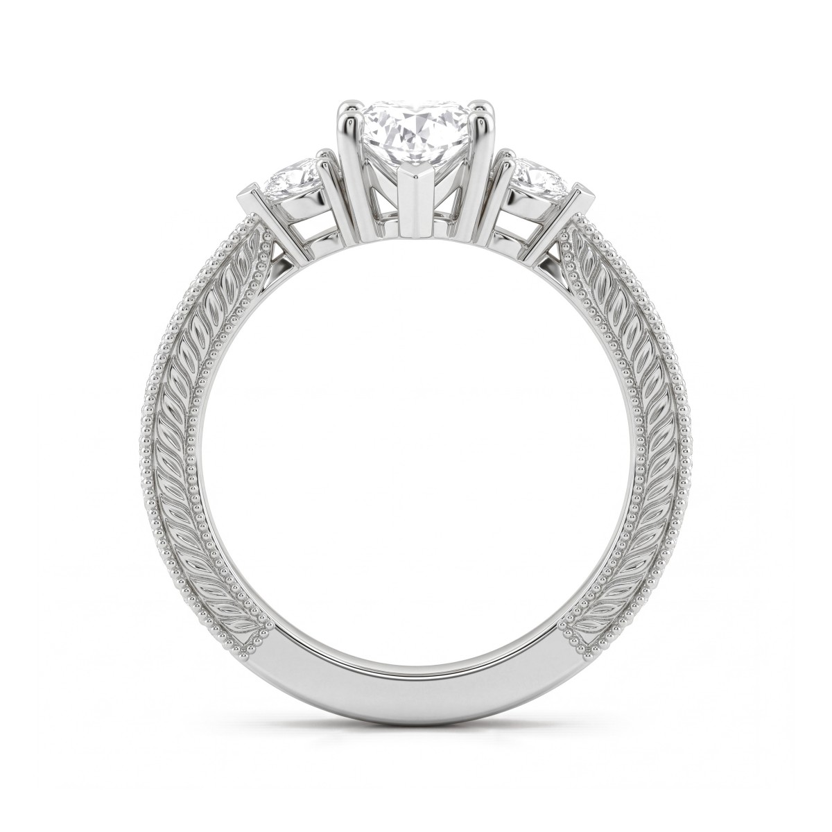 Cherie - Heart Cut Moissanite Ring with Heart Side Stones