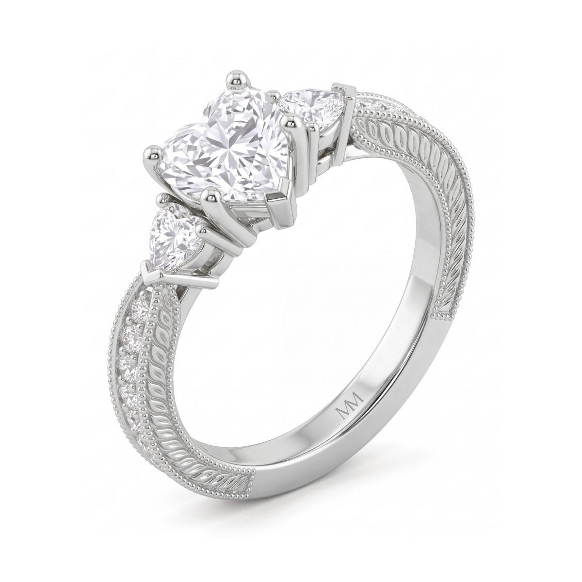 Cherie - Heart Cut Moissanite Ring with Heart Side Stones