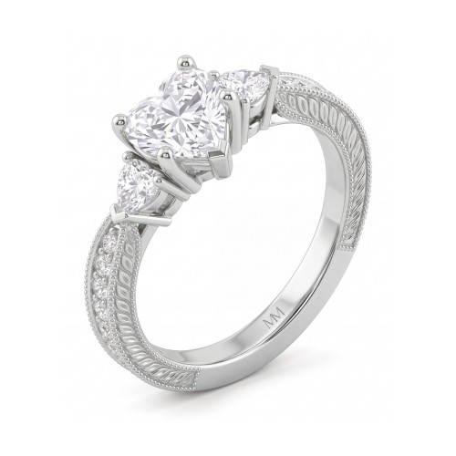 Cherie - Heart Cut Moissanite Ring with Heart Side Stones