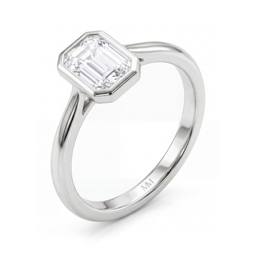 Esme - Emerald Cut Moissanite Bezel Solitaire Ring