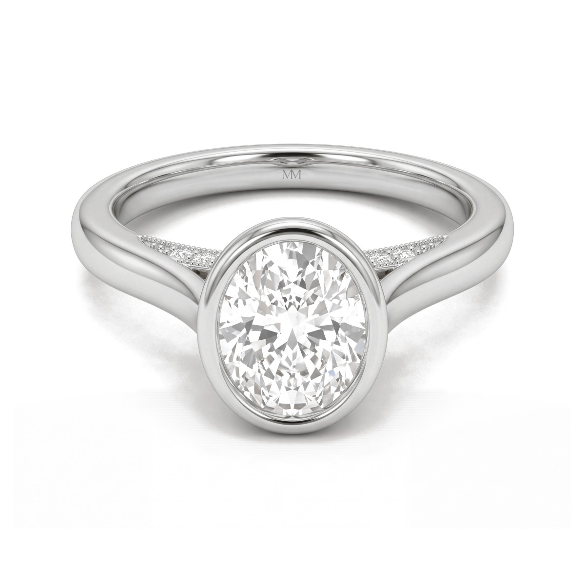 Camille - Oval Moissanite Bezel Ring with Openwork Gallery