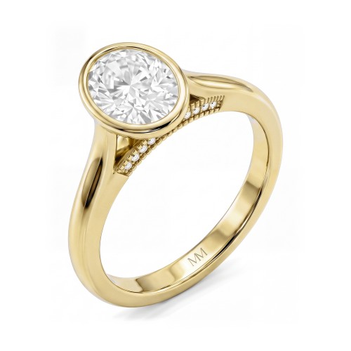 Camille - Oval Moissanite Bezel Ring with Openwork Gallery