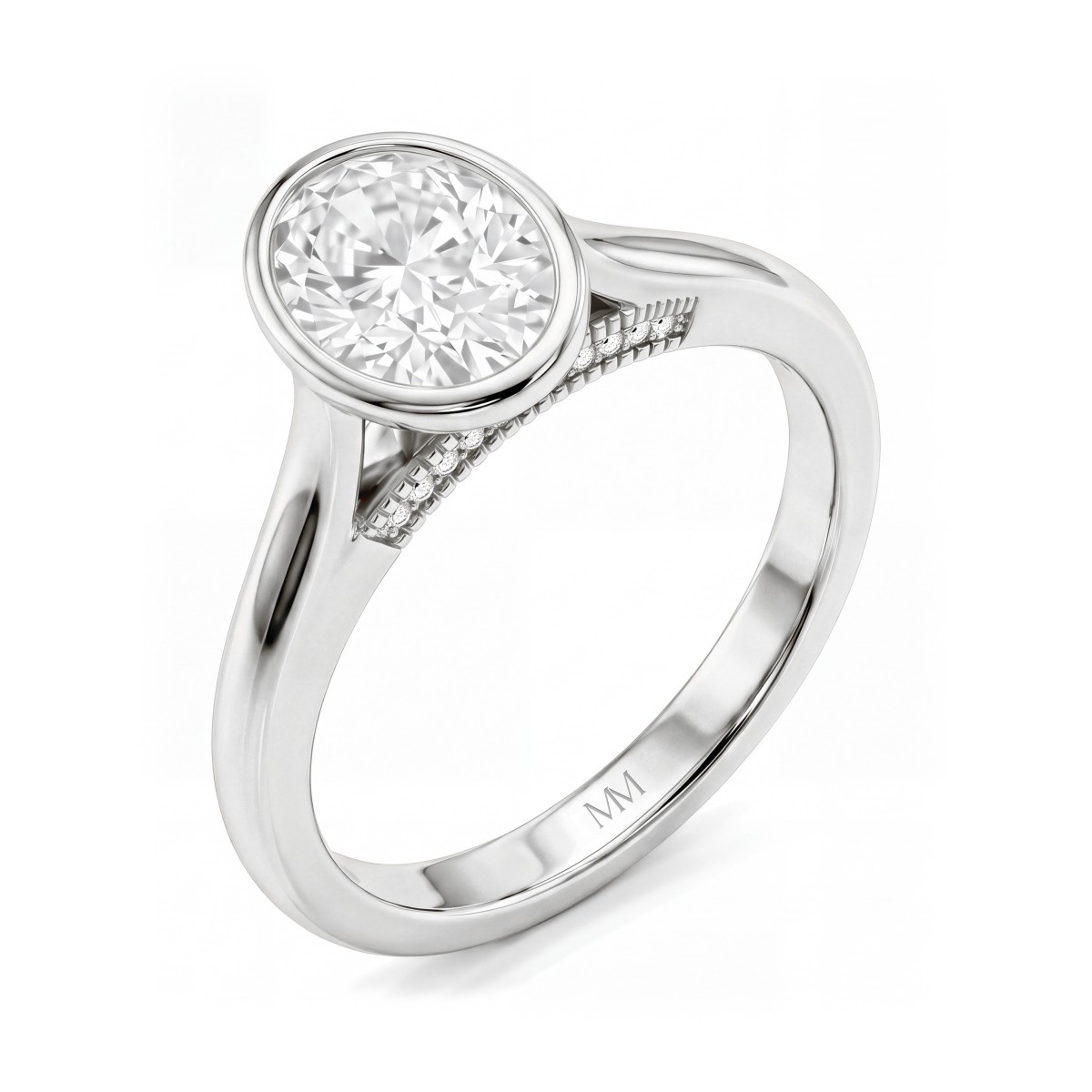 Camille - Oval Moissanite Bezel Ring with Openwork Gallery