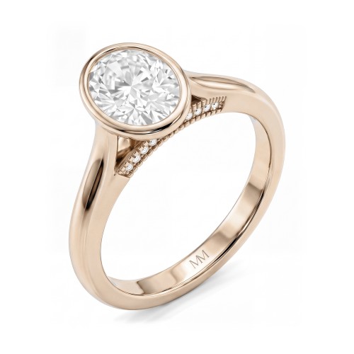 Camille - Oval Moissanite Bezel Ring with Openwork Gallery