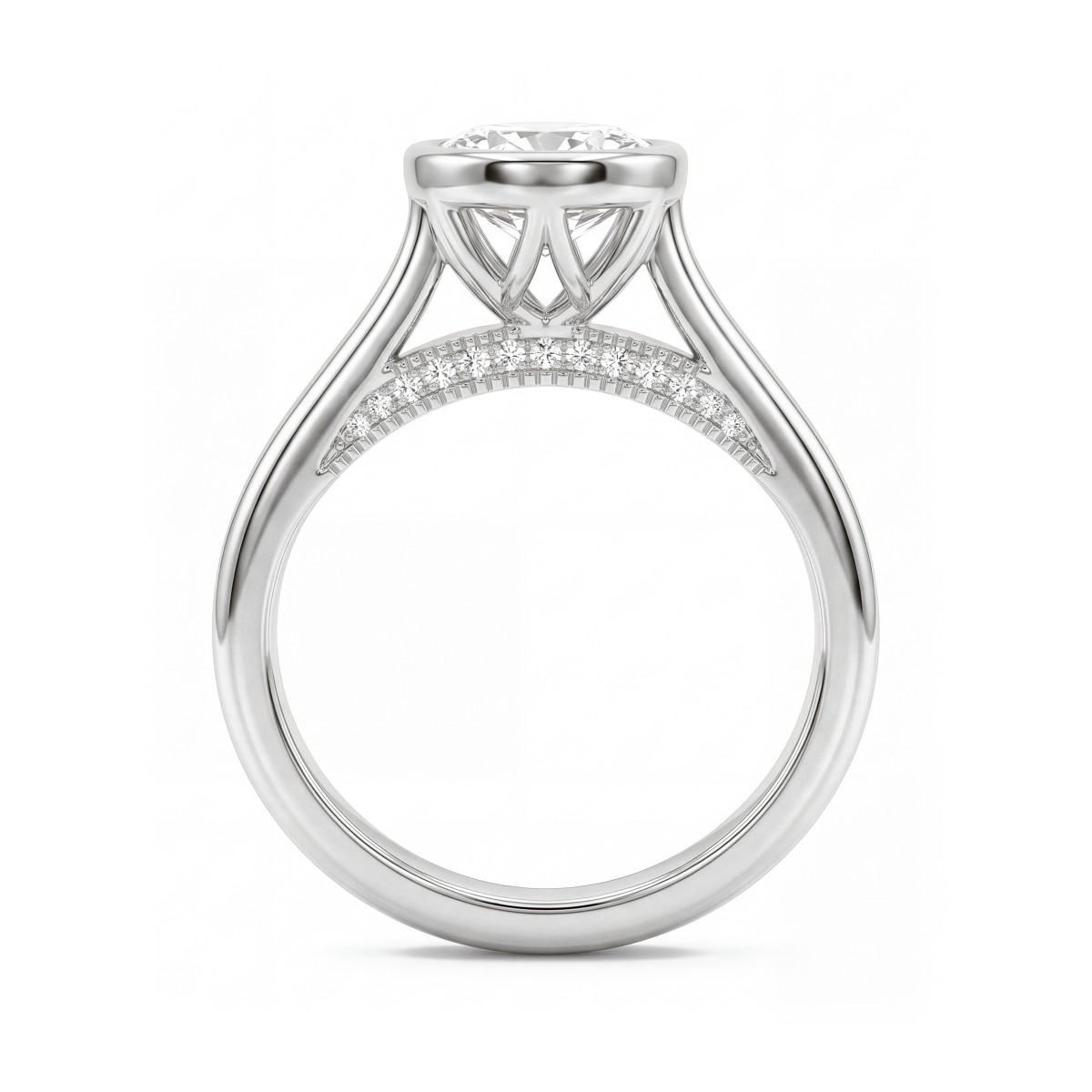 Camille - Oval Moissanite Bezel Ring with Openwork Gallery