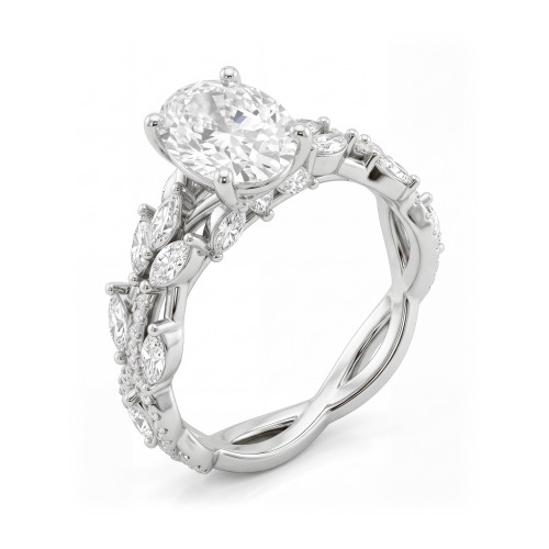 Wisteria - Oval Moissanite Ring with Twisted Vine Band