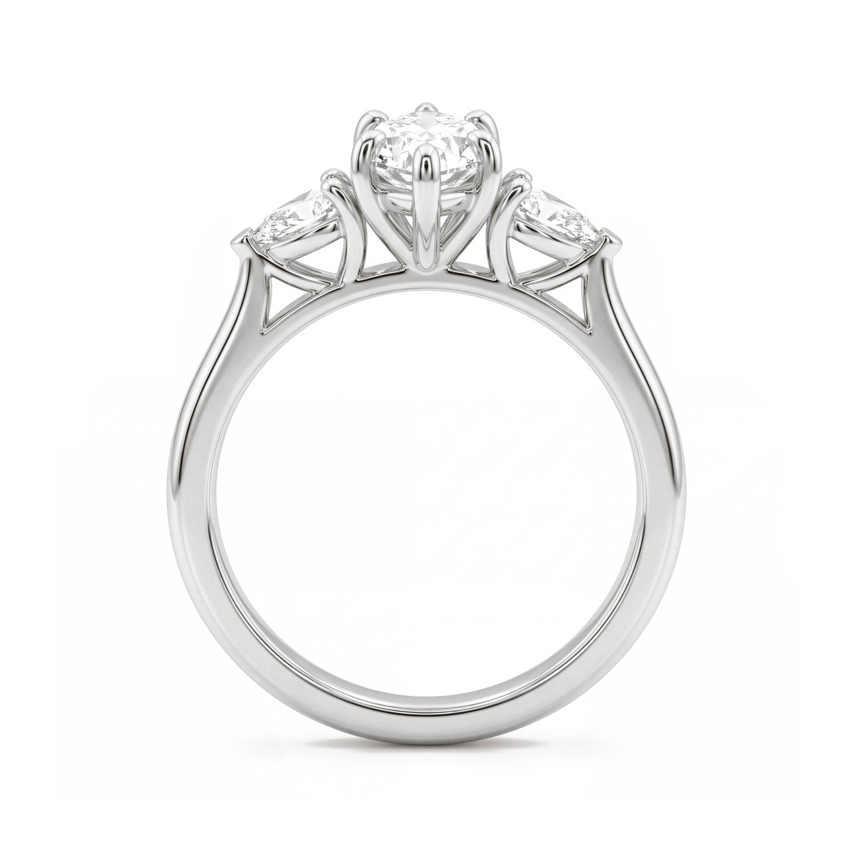 Navette - Marquise Moissanite Three-Stone Engagement Ring with Outward Pear Side Stones
