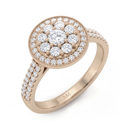 Corollina - Round Cluster Moissanite Ring with Halo and Pavé Shoulders