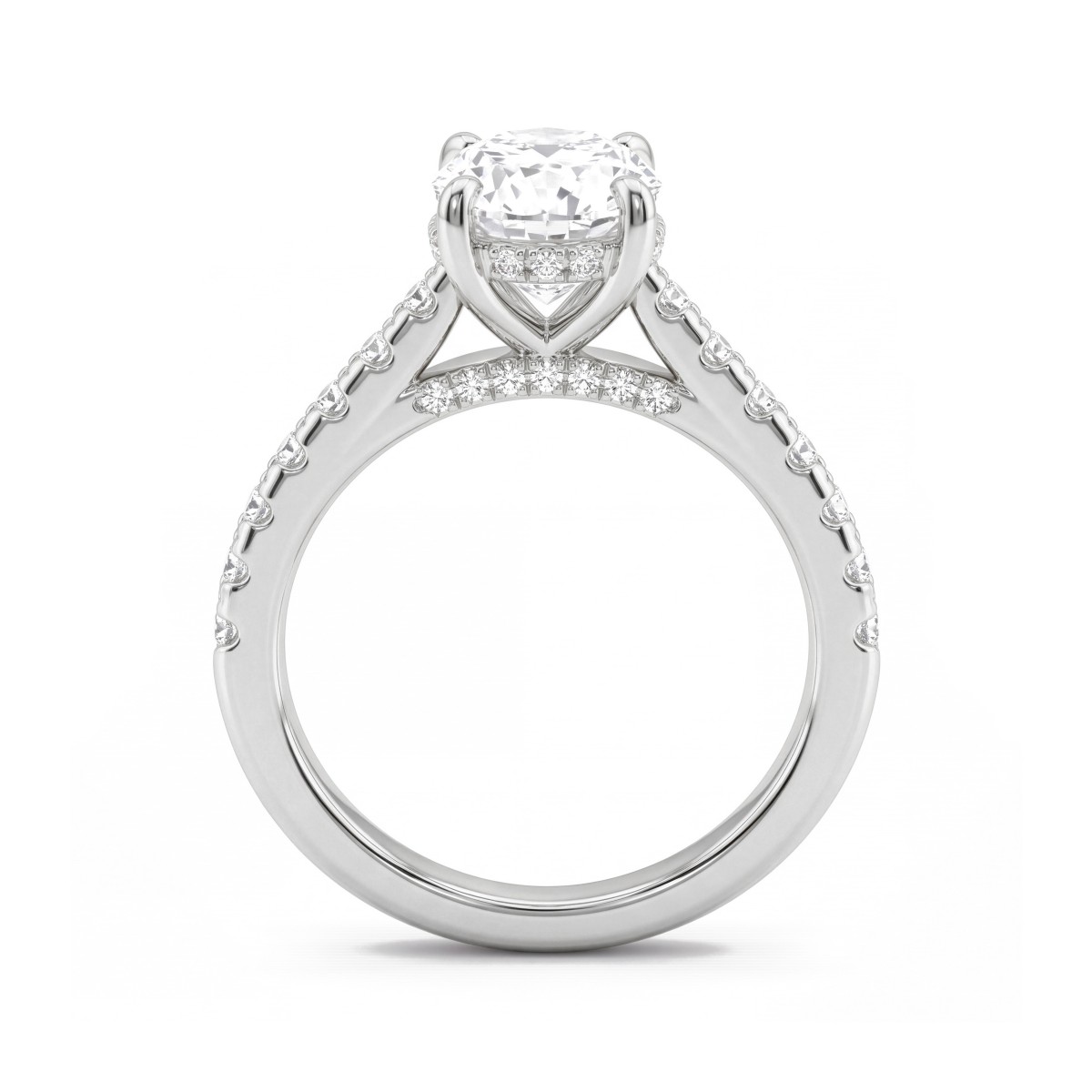 Arcadia - Oval Hidden Halo Moissanite Ring with Pavé Shoulders
