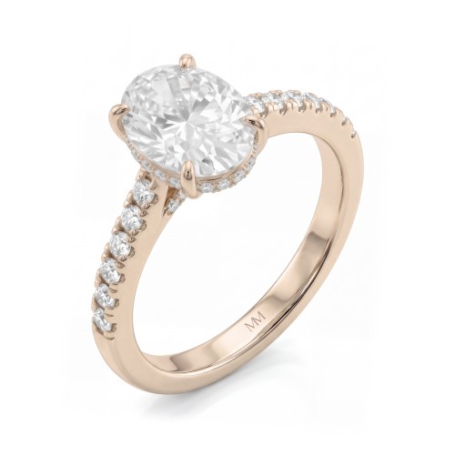 Arcadia - Oval Hidden Halo Moissanite Ring with Pavé Shoulders
