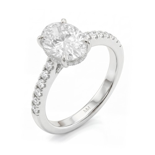 Arcadia - Oval Hidden Halo Moissanite Ring with Pavé Shoulders