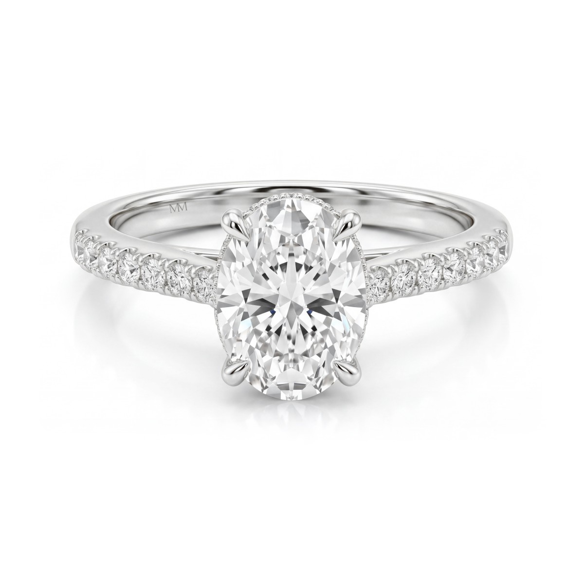 Arcadia - Oval Hidden Halo Moissanite Ring with Pavé Shoulders