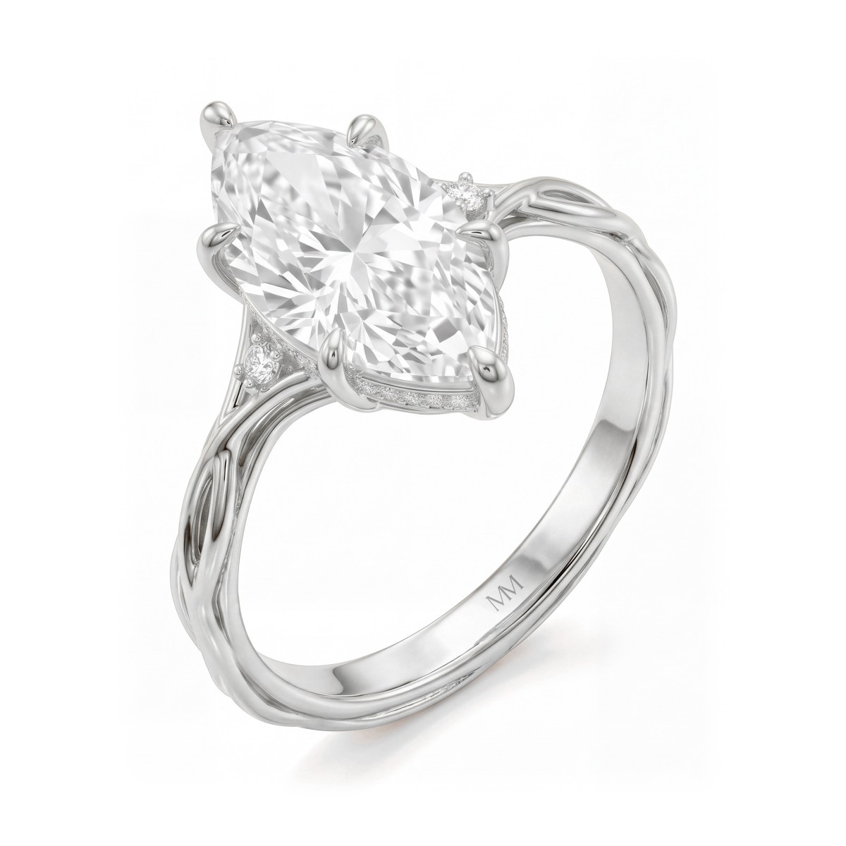 Hazel - Marquise Moissanite Ring with Twisted Branch Band