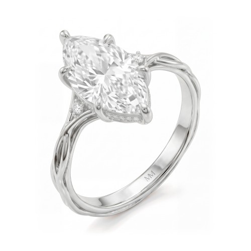 Hazel - Marquise Moissanite Ring with Twisted Branch Band