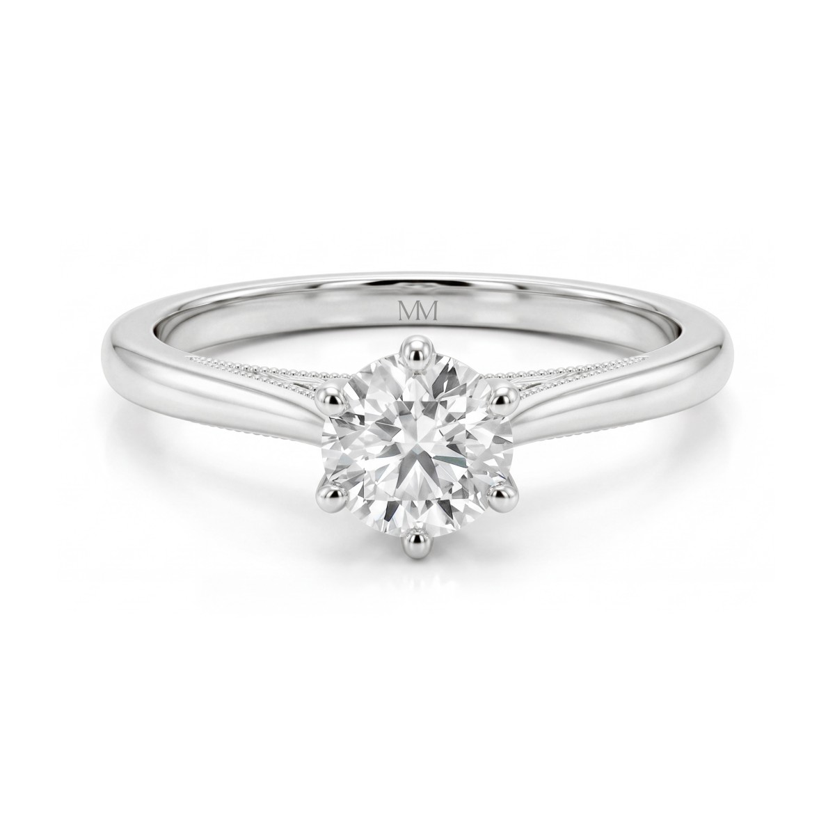 Lotella - Round Moissanite Engagement Ring with Carved Lotus Basket