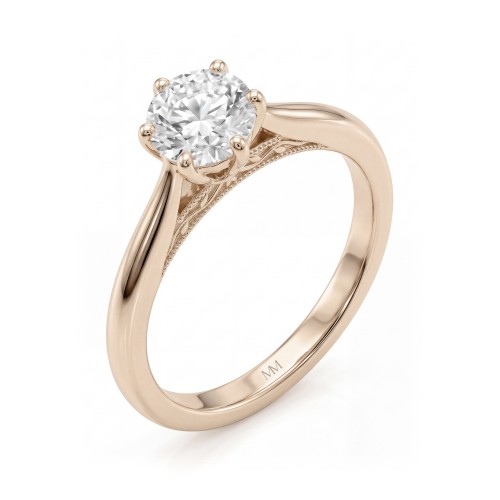 Lotella - Round Moissanite Engagement Ring with Carved Lotus Basket