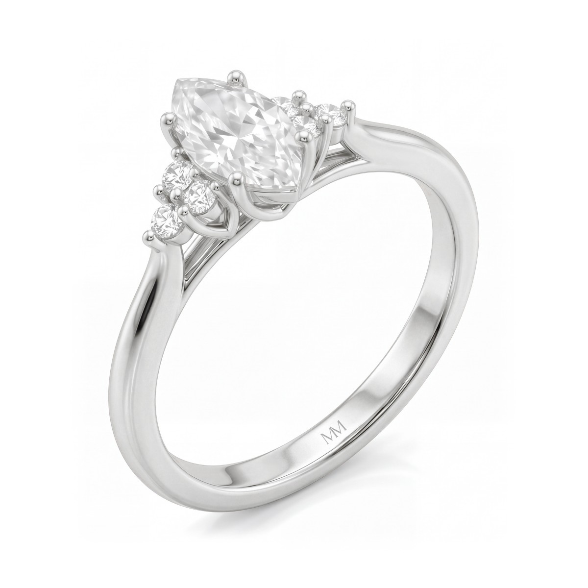 Posy - Marquise Moissanite Ring with Cluster Side Stones