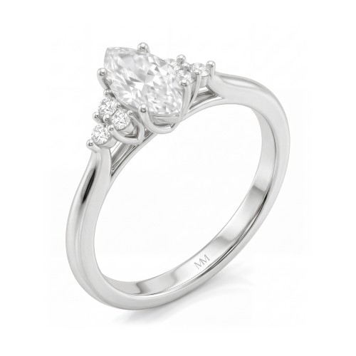 Posy - Marquise Moissanite Ring with Cluster Side Stones