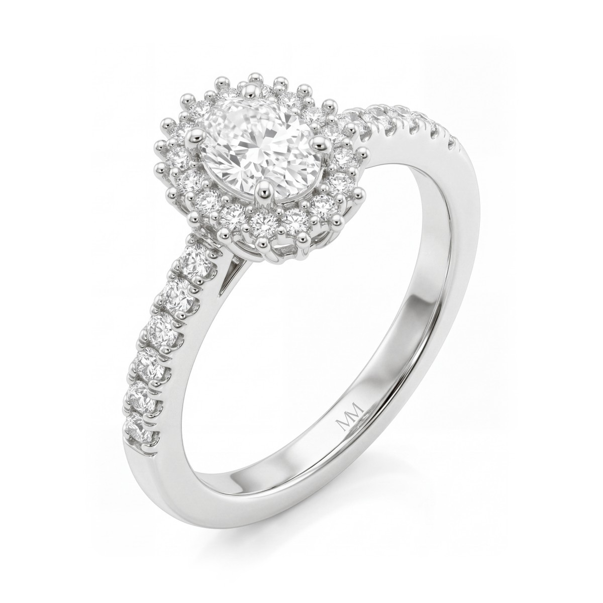 Soleil - Oval Moissanite Halo Ring with Pavé Band