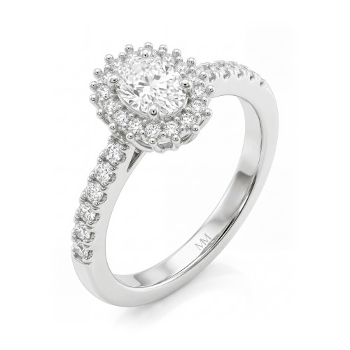 Soleil - Oval Moissanite Halo Ring with Pavé Band