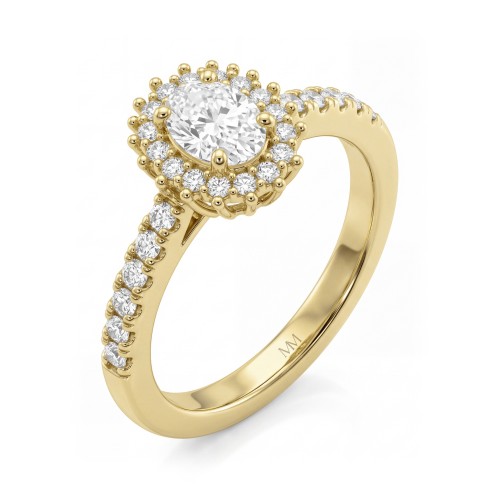 Soleil - Oval Moissanite Halo Ring with Pavé Band