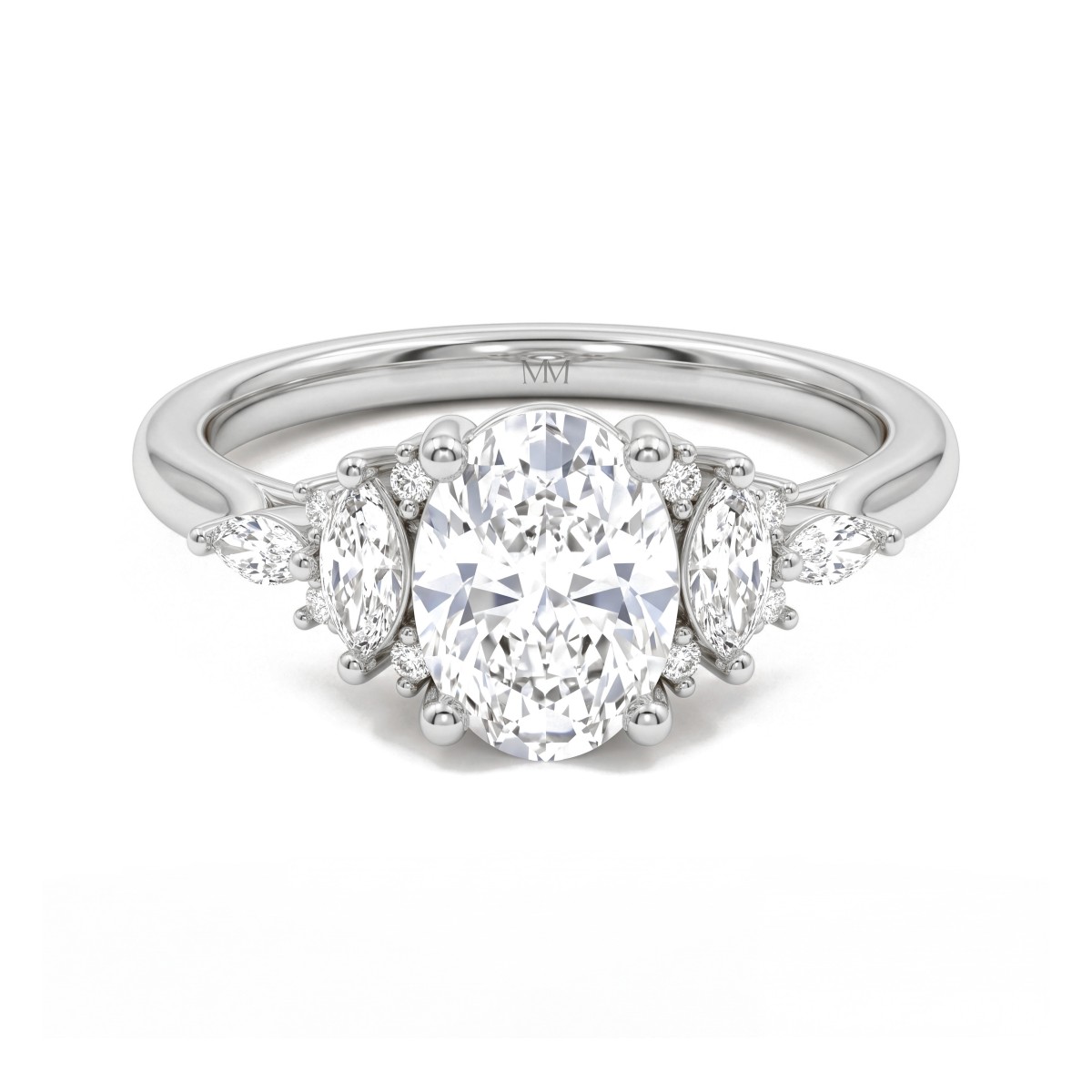 Ondine - Oval Moissanite Ring with Marquise Cluster Shoulders