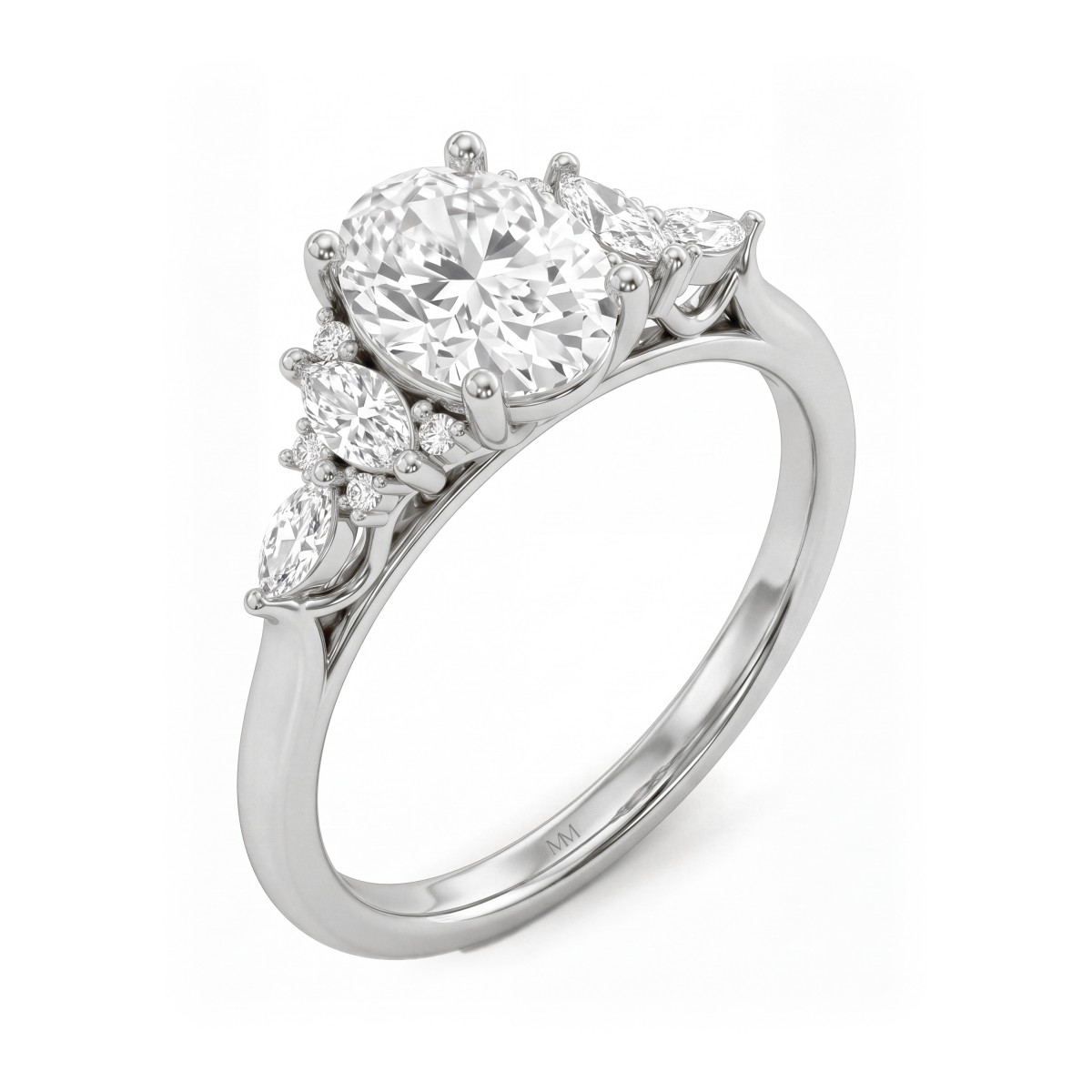 Ondine - Oval Moissanite Ring with Marquise Cluster Shoulders