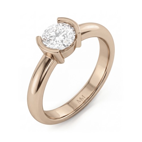 Demi - Round Moissanite Half Bezel Solitaire Ring