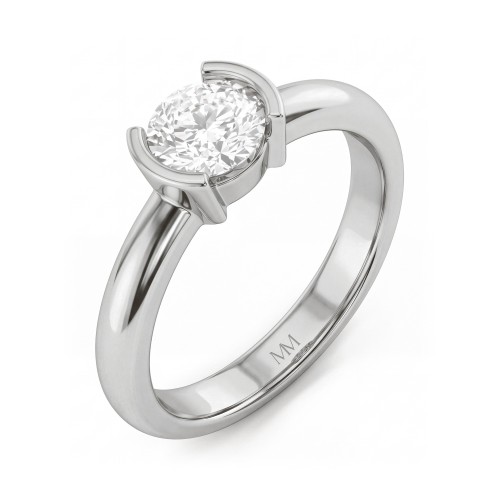 Demi - Round Moissanite Half Bezel Solitaire Ring