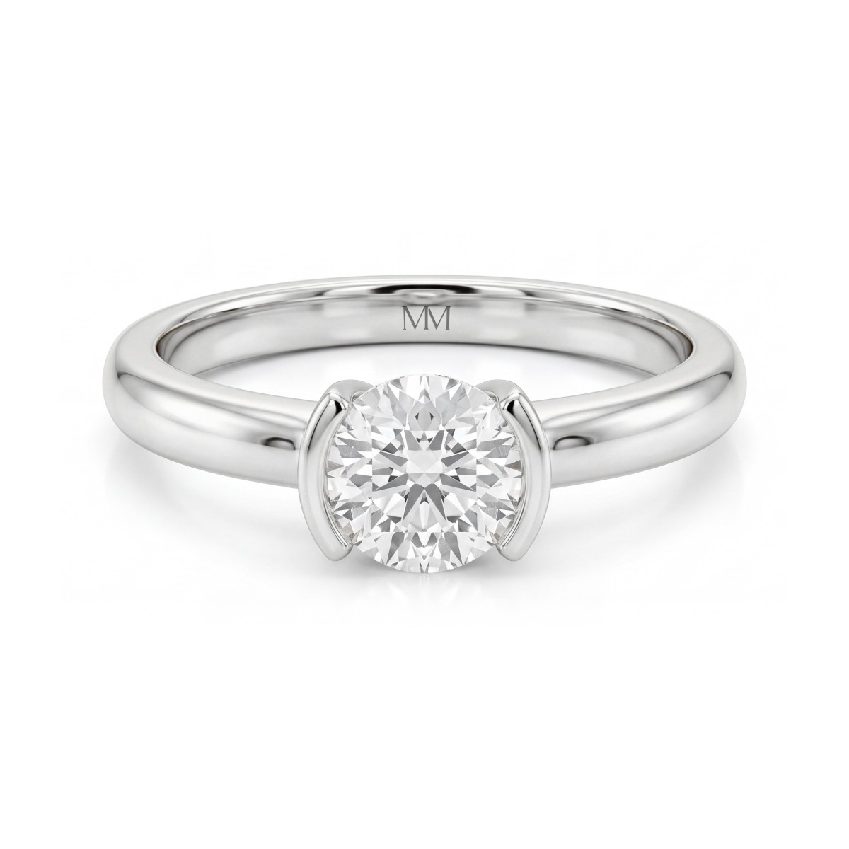 Demi - Round Moissanite Half Bezel Solitaire Ring