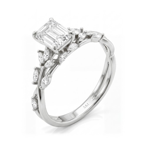 Eden - Emerald Cut Moissanite Ring with Marquise Vine Band