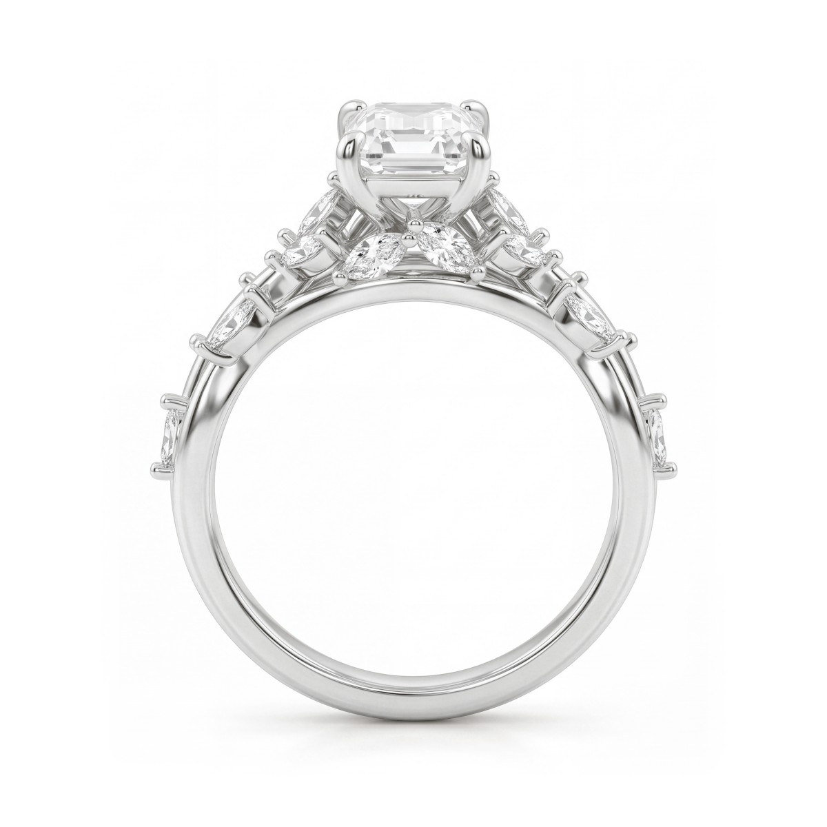 Eden - Emerald Cut Moissanite Ring with Marquise Vine Band