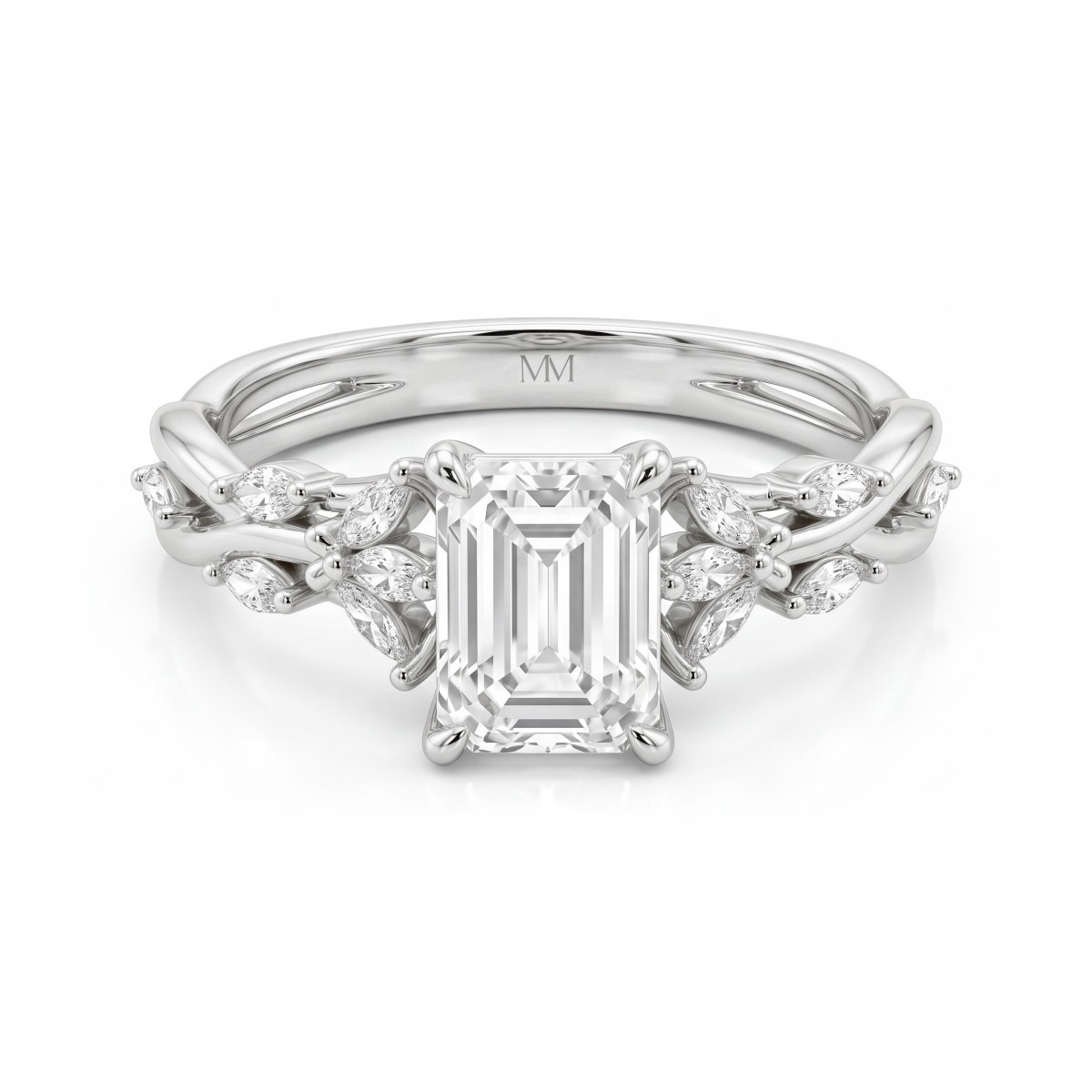 Eden - Emerald Cut Moissanite Ring with Marquise Vine Band