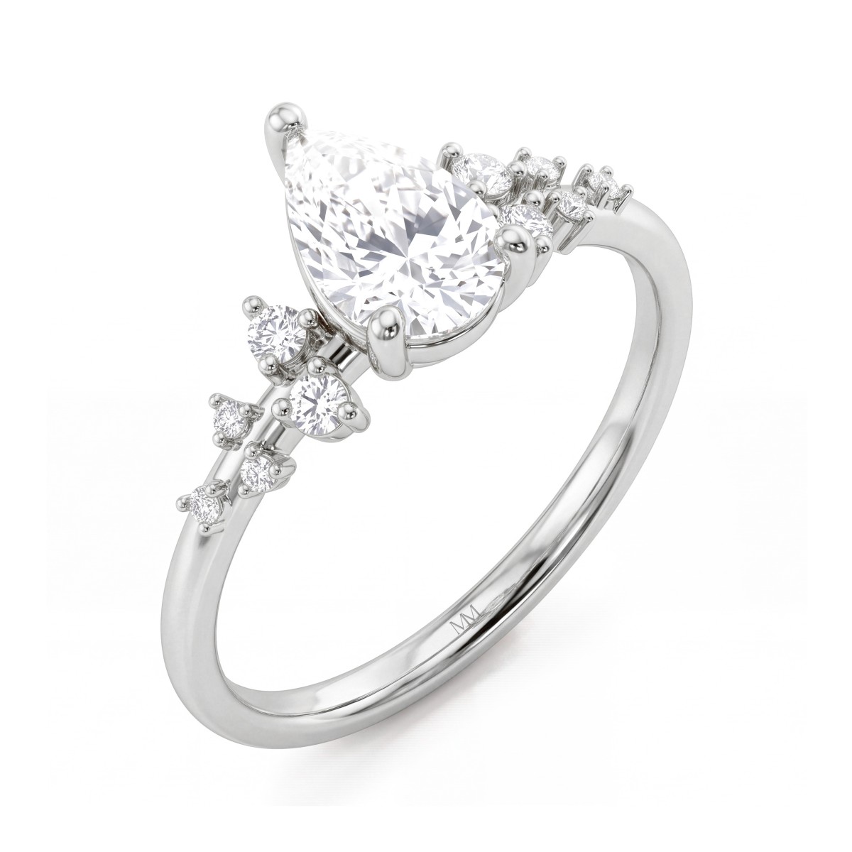 Estelle - Pear Cut Moissanite Ring with Scattered Side Stones