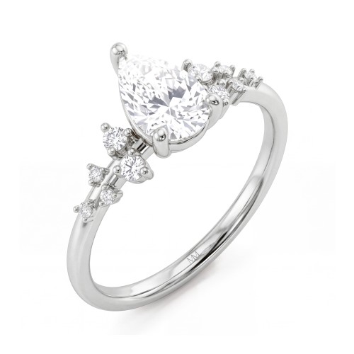 Estelle - Pear Cut Moissanite Ring with Scattered Side Stones