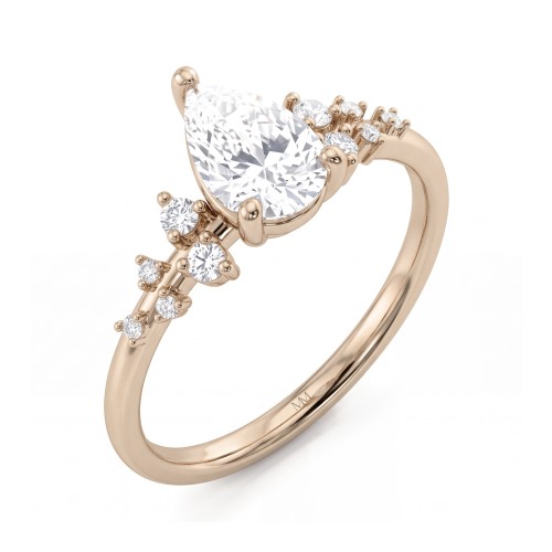 Estelle - Pear Cut Moissanite Ring with Scattered Side Stones
