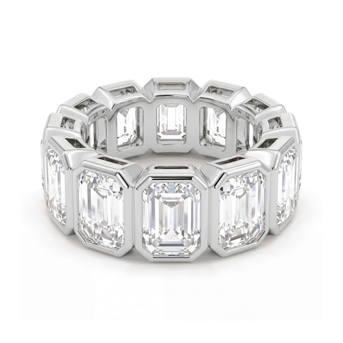 Devotion - Emerald Cut Moissanite Full Eternity Ring with Bezel Settings
