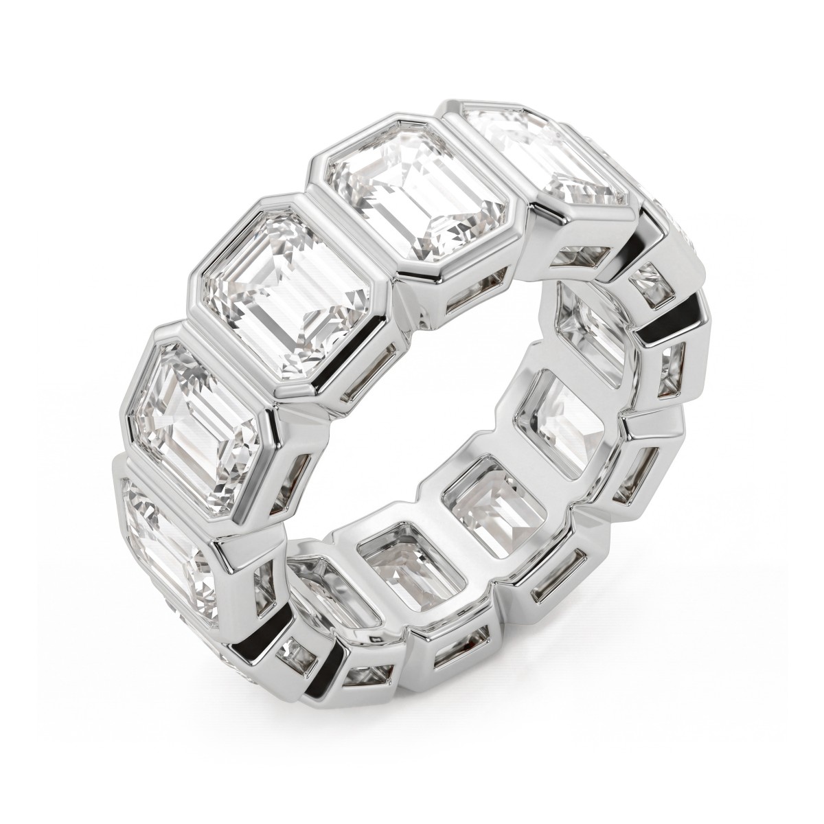 Devotion - Emerald Cut Moissanite Full Eternity Ring with Bezel Settings
