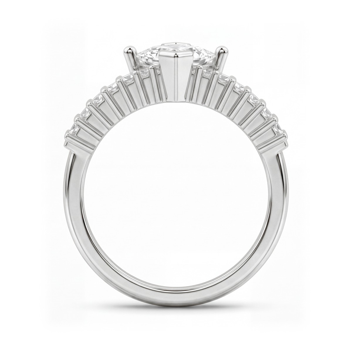 Princelle - Art Deco Princess Cut Moissanite Ring with Stepped Baguette Shoulders