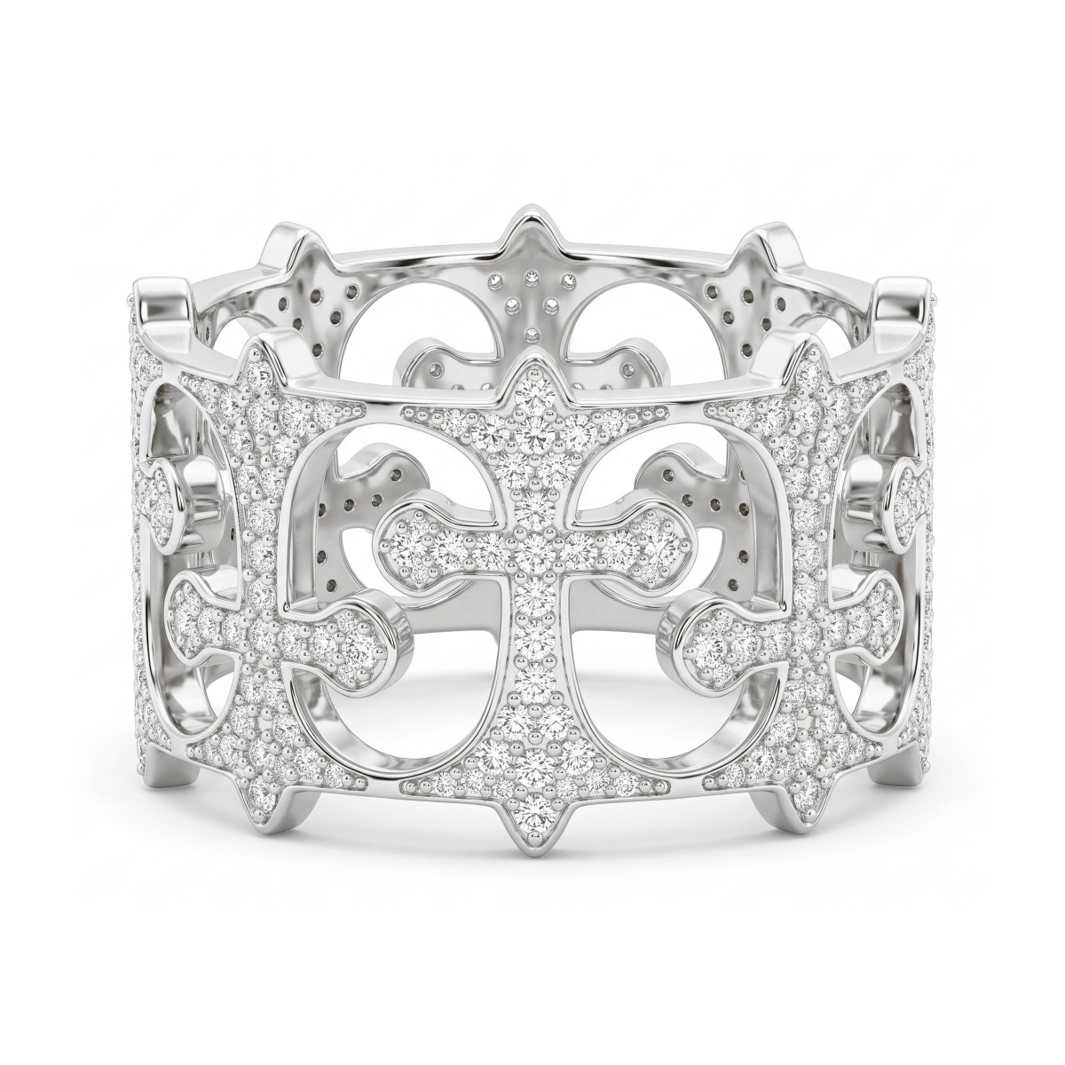 Templar - Men's Round Moissanite Pavé Eternity Band with Openwork Crosses