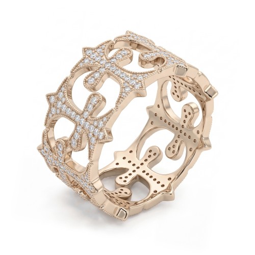 Templar - Men's Round Moissanite Pavé Eternity Band with Openwork Crosses