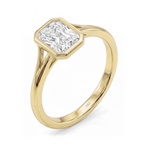 Linnea - Radiant Cut Moissanite Bezel Solitaire Ring with Split Shank