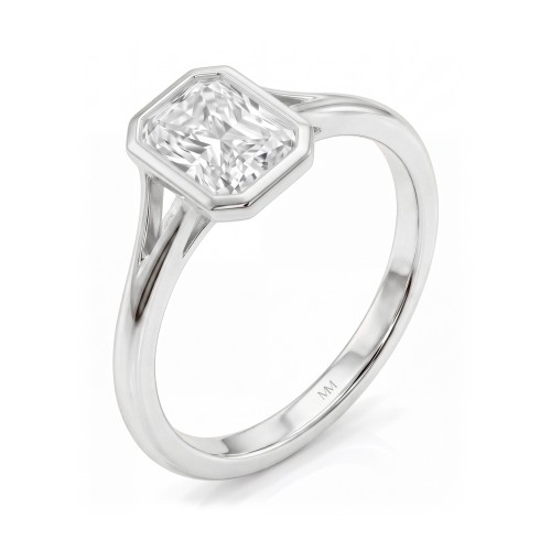 Linnea - Radiant Cut Moissanite Bezel Solitaire Ring with Split Shank
