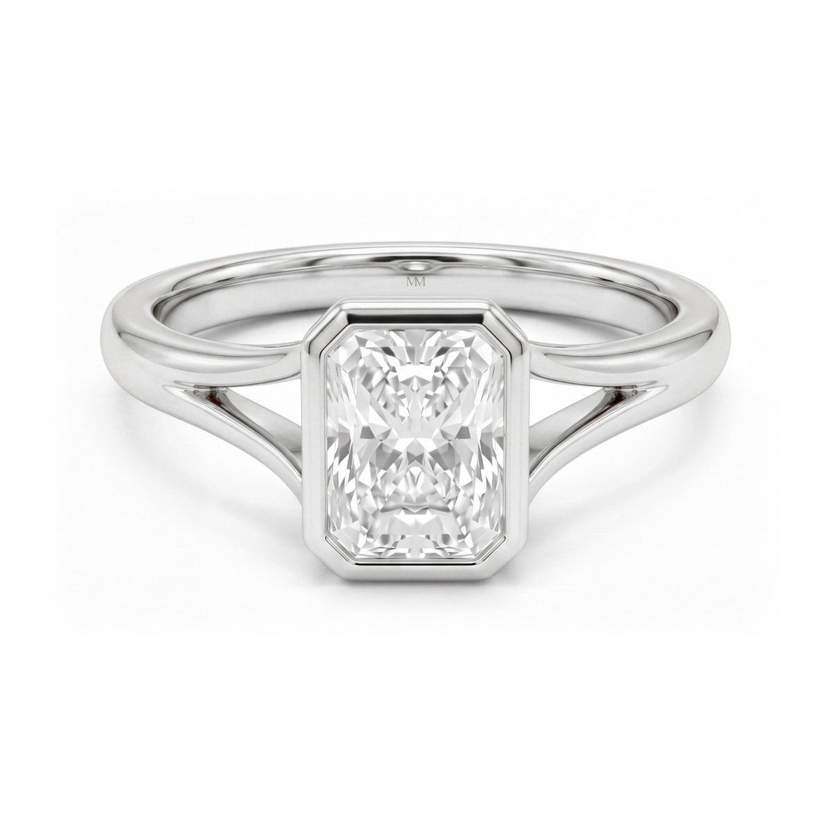 Linnea - Radiant Cut Moissanite Bezel Solitaire Ring with Split Shank