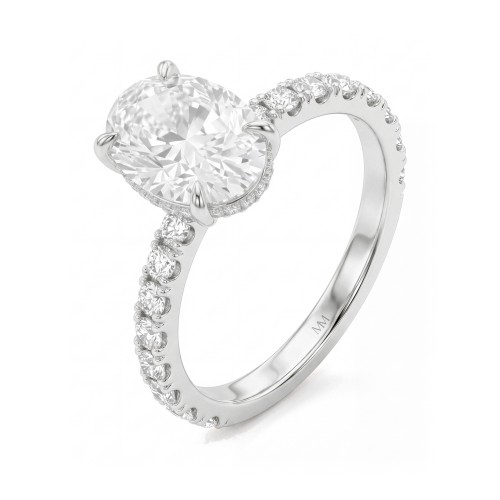 Moonveil - Oval Moissanite Engagement Ring with Hidden Halo and Pavé Band
