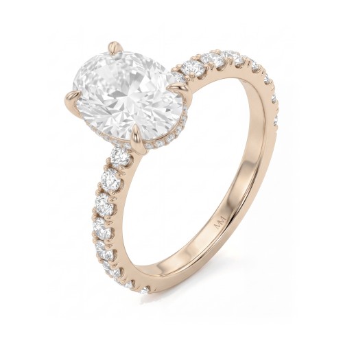Moonveil - Oval Moissanite Engagement Ring with Hidden Halo and Pavé Band